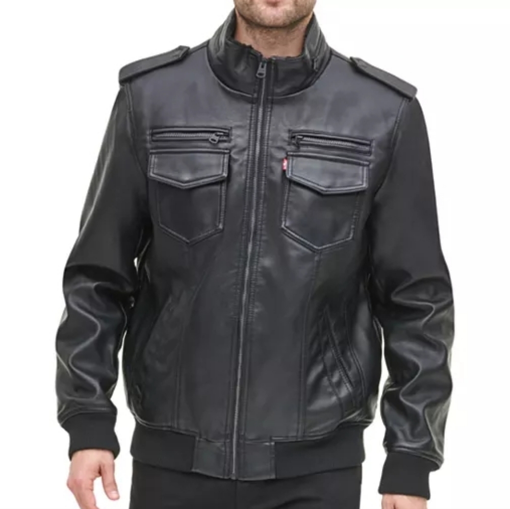 Levi's Men's Sherpa Lined Faux Leather Aviator Bomber Jacket Black NWT
